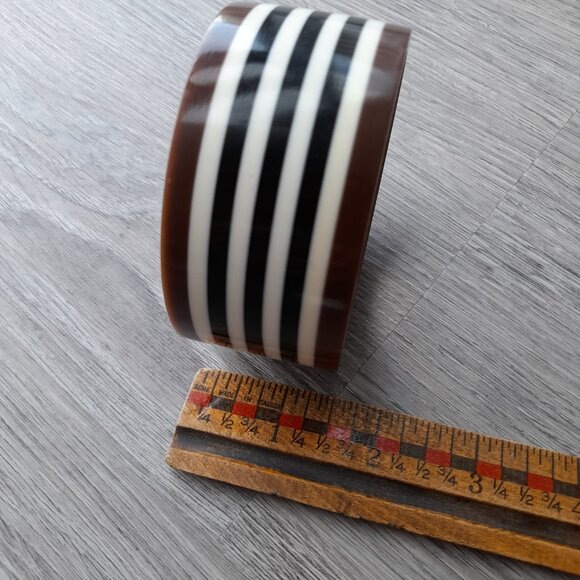 Vintage Plastic Bangle Bracelet Striped Brown Black White Straight - Picture 16 of 16